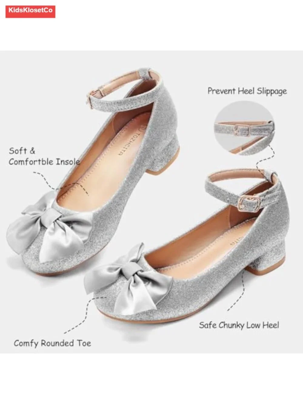 Girls Princess Low Heel Dress Shoes Mary Jane Hook & Loop Toddler